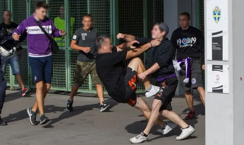 Austria Vienna and Spartak Trnava fans clash before Europa League match