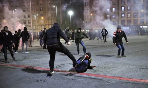 Athletic Bilbao and Spartak Moscow fans clash before Europa League tie