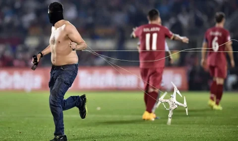 14 October 2014: Serbia v Albania match abandoned after drone carrying flag sparks clashes