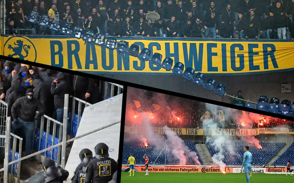 Eintracht Braunschweig Fans Throw Flares On Pitch And Rip Out Seats ...