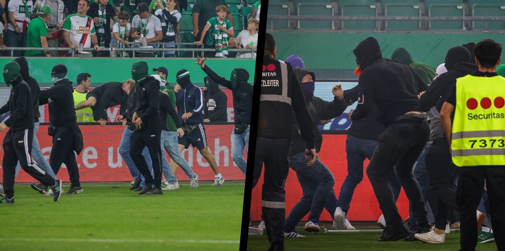 Rapid and Austria fans fight on pitch after final whistle