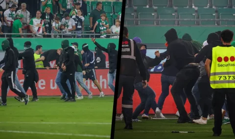 Rapid and Austria fans fight on pitch after final whistle